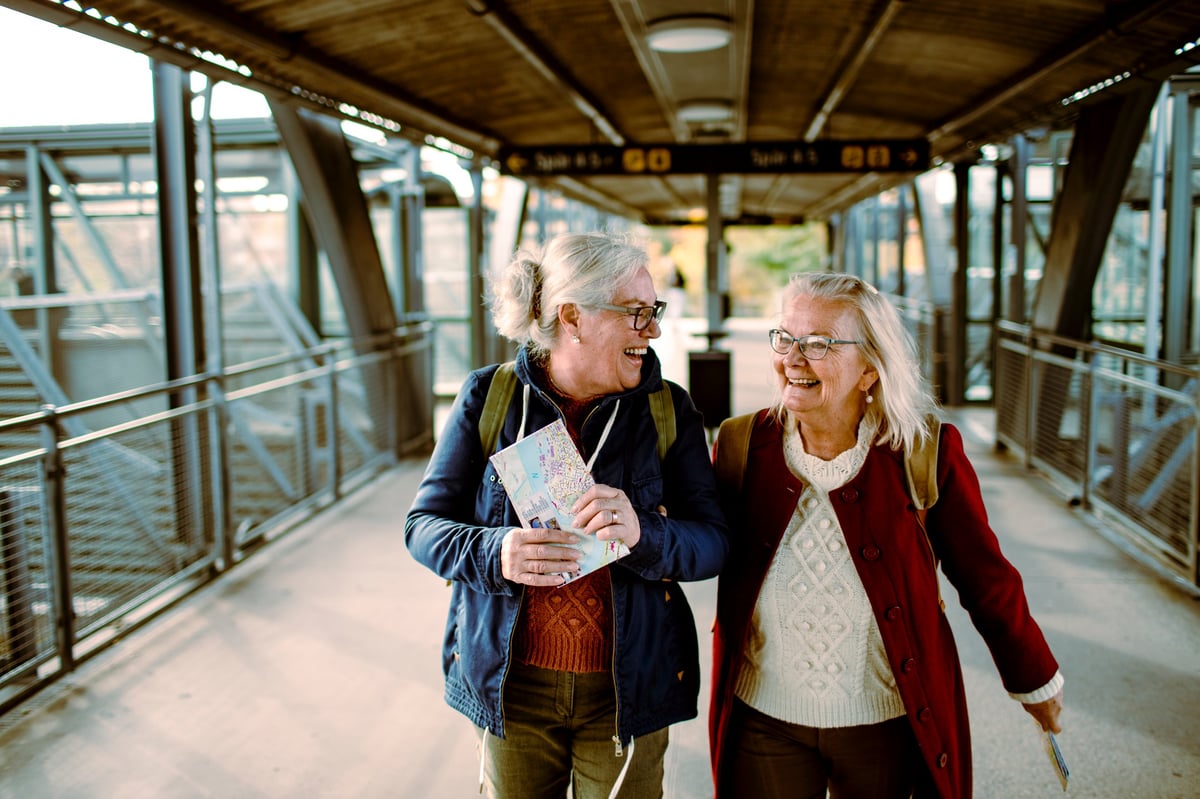 Two seniors enjoying a day out together